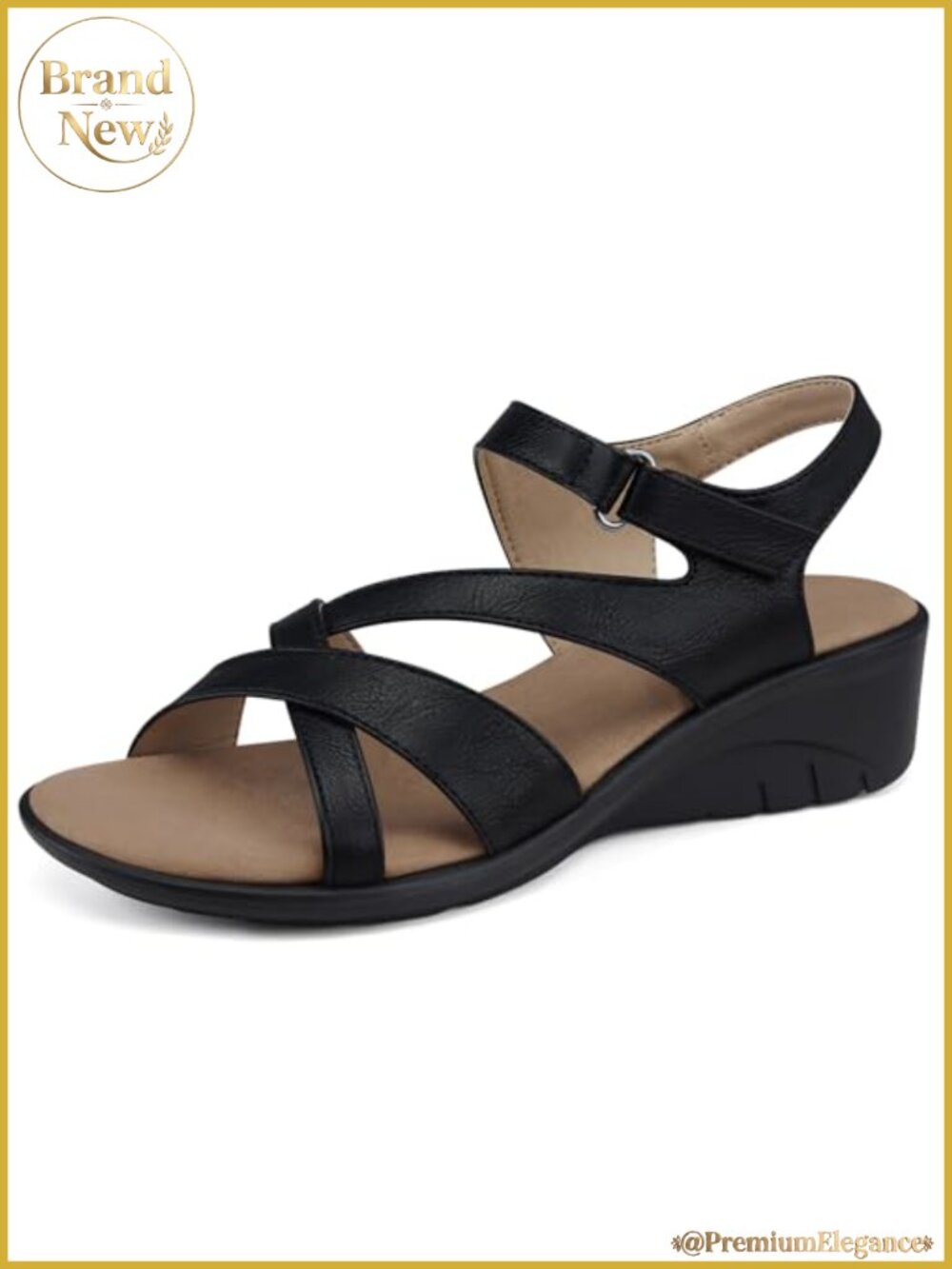 Wedge Sandals Faux Leather Low Heel Ankle Strap Comfortable Dressy